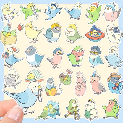 Set of 40 Pieces Lovely Travel Budgie Parrot Stickers Waterproof Lovebird Budgie Pacific Parrotlet Finches iPad iPhone NoteBook