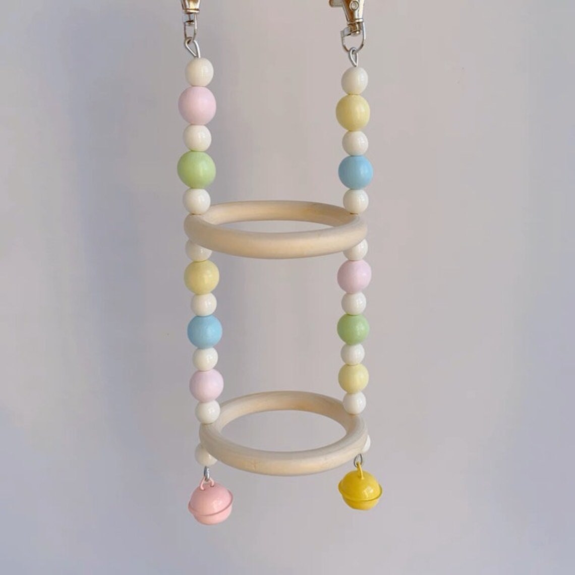 25x8cm Macaron Color 2 Layers Swings with Bells Parrot Toys Hanging Toy Handmade Bird Organic Bird Cages Accessories