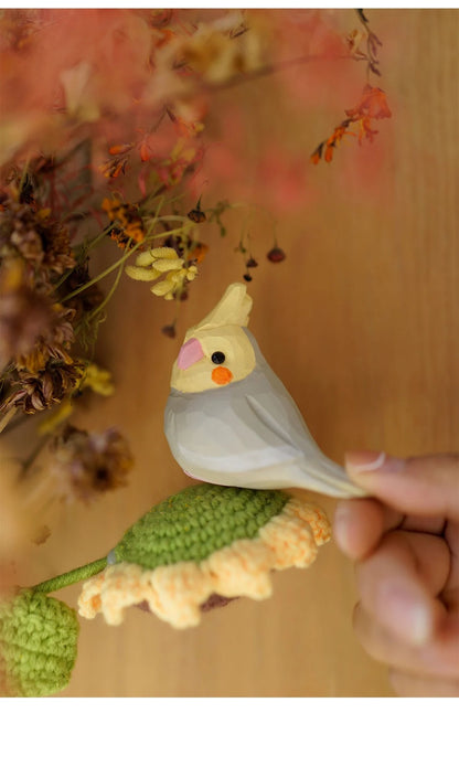 Handmade Bass Wood Cockatiel Parrot Bird Figure Wood Carving Decoration Gift Made to Order Can Order Make You Parrot