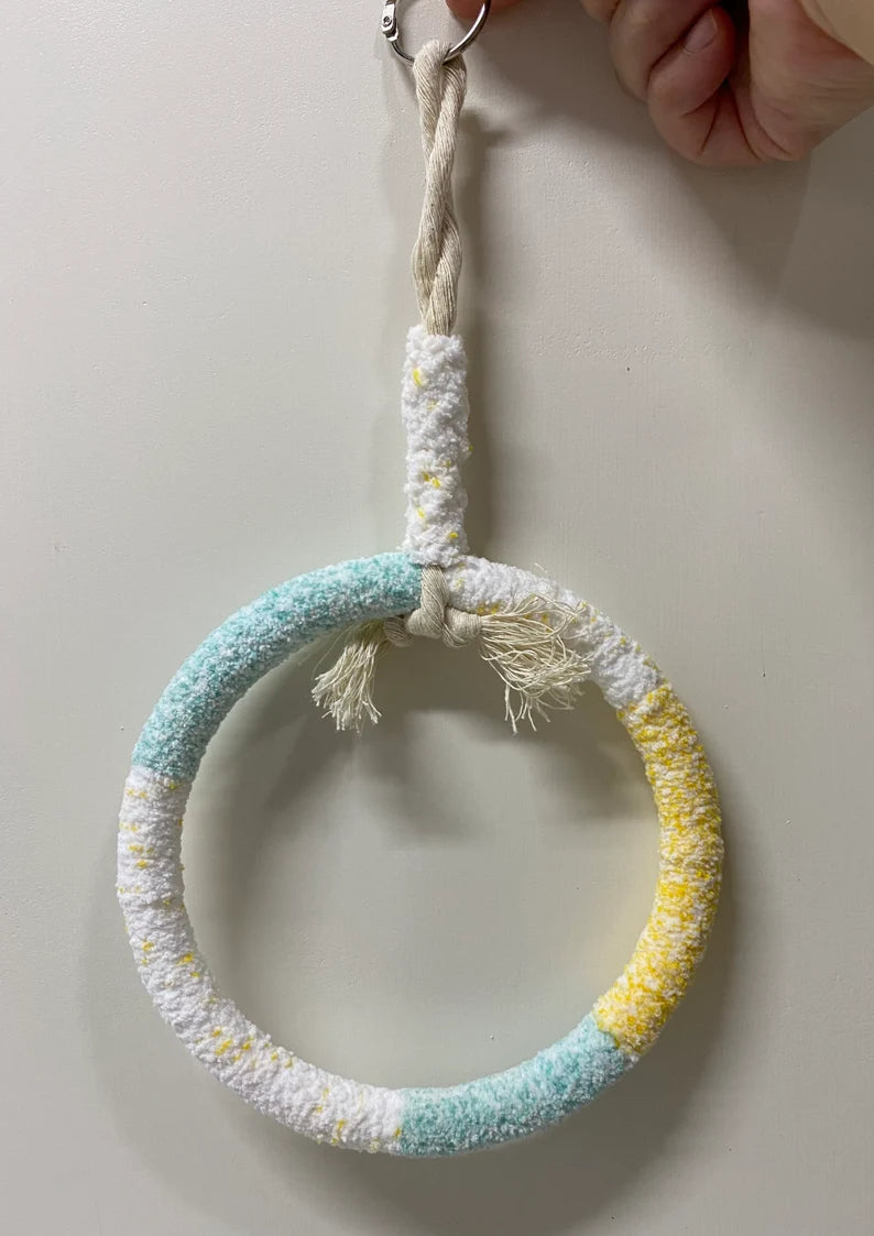 +Handmade+ 15x28cm Green & Yellow Yarn Knitting Hanging Ring Swings