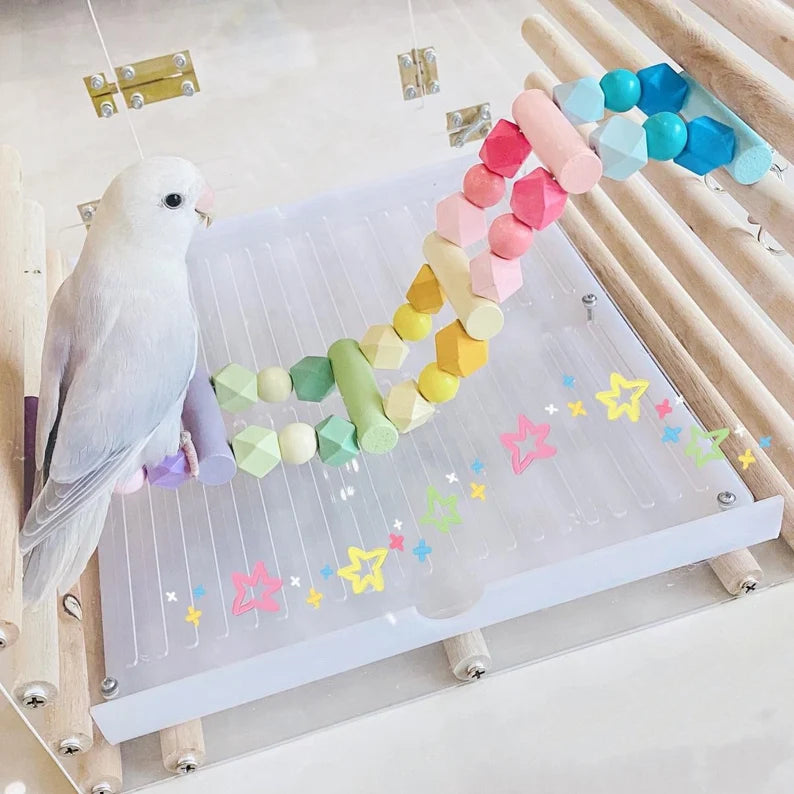 Parrot Rainbow Ladder Climbing Toy With Natural Wood Hanging Parrot Birdie Toy 