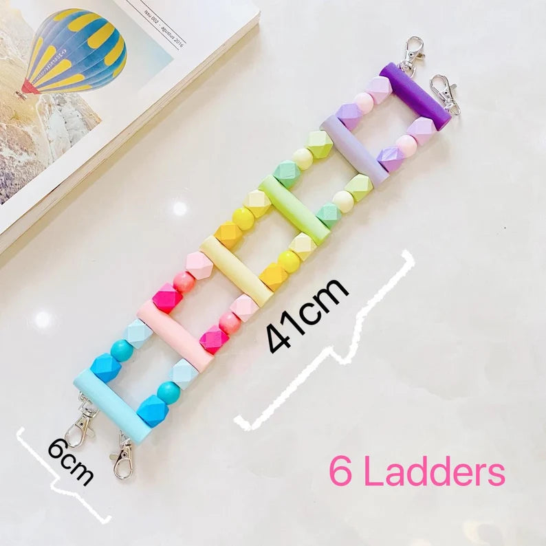 Parrot Rainbow Ladder Climbing Toy With Natural Wood Hanging Parrot Birdie Toy Supplies Birds Pets Parrots Ladders