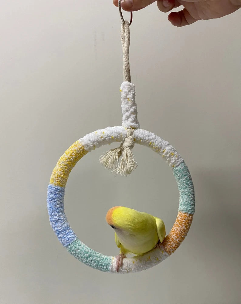 15x28cm Pastel Yarn Knitting Hanging Ring Swings Parrot Birdie Toy Birdie Items