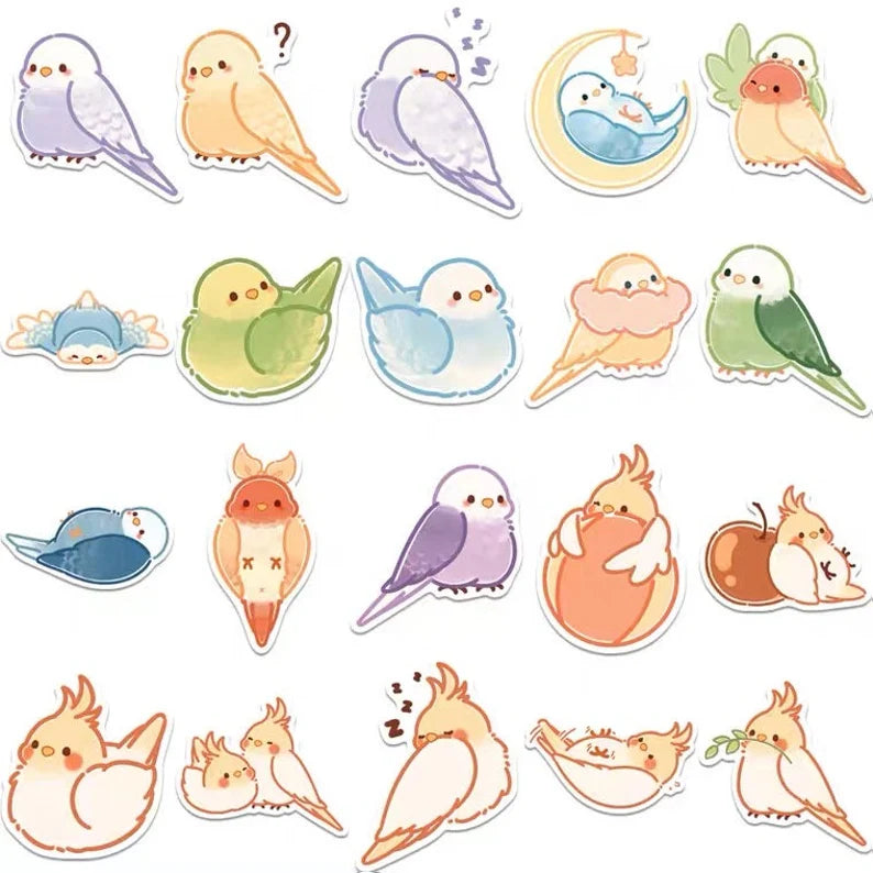 Set of 40 Pieces Budgie Parrot Stickers Waterproof Lovebird Budgie Pacific Parrotlet Finches iPad iPhone NoteBook