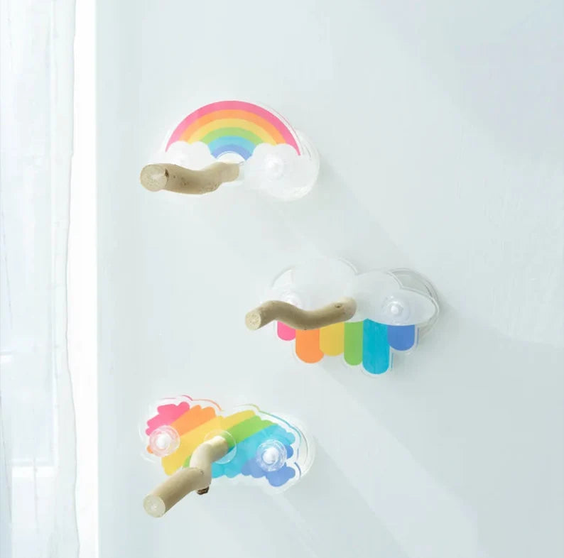 Rainbow Theme Acrylic Parrot Window Bird Wooden Perch Stickers Stand for Small Medium Bird Parrot